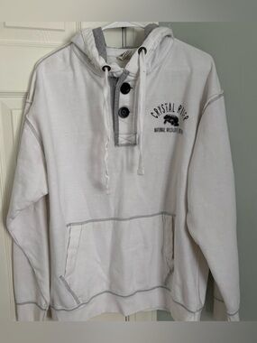 Women’s White Hooded Pullover with Button Placket